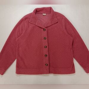 Vintage L.L. Bean Women's Pink Button-Up Teddy Jacket Size L